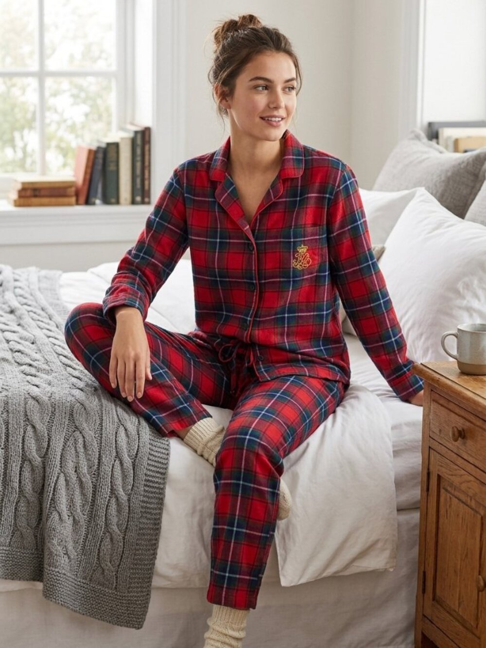 Lauren Ralph Lauren Holiday Plaid Flannel Pajama Set Red Green Tartan M